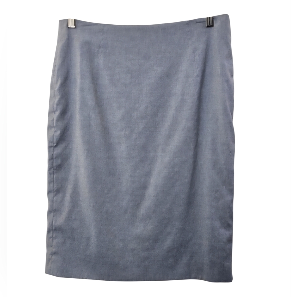 Hugo Boss Light Blue Chambray Wool Blend Pencil Neutral Officewear Skirt Size 10